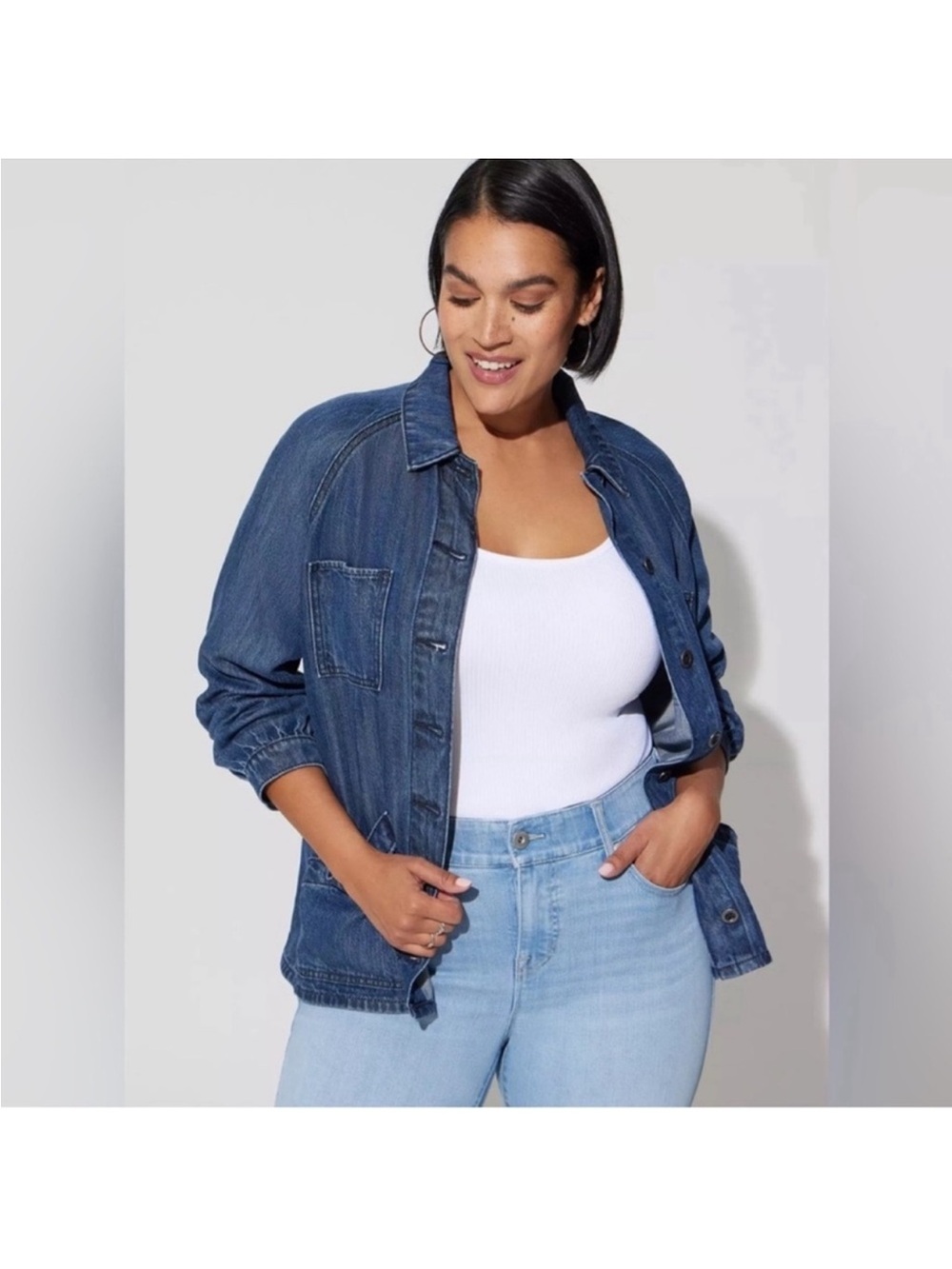 Torrid Tencel Chore Denim/Jean Jacket Sz 4X Blue Button up Pockets
